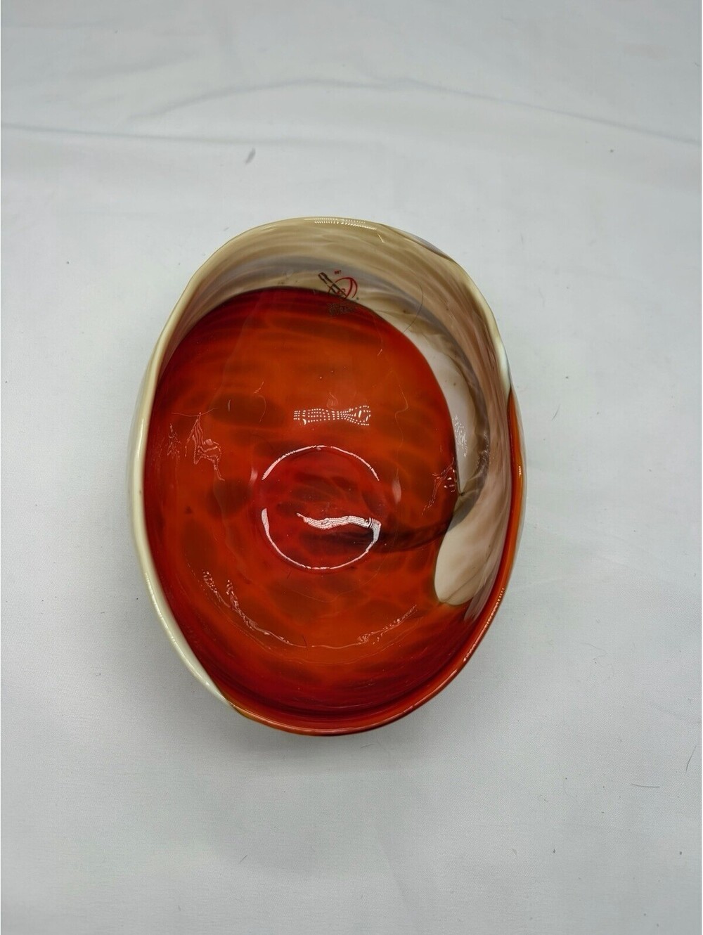 MURANO GLASS VETRO ARTISTICO TAN/RED SPIRAL FOLDED BOWL